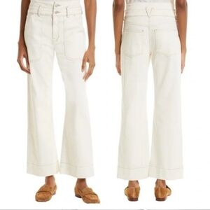 Veronica Beard Hilde Wide Ankle Crop High Rise Ankle Flare Pants Jeans Ecru 29